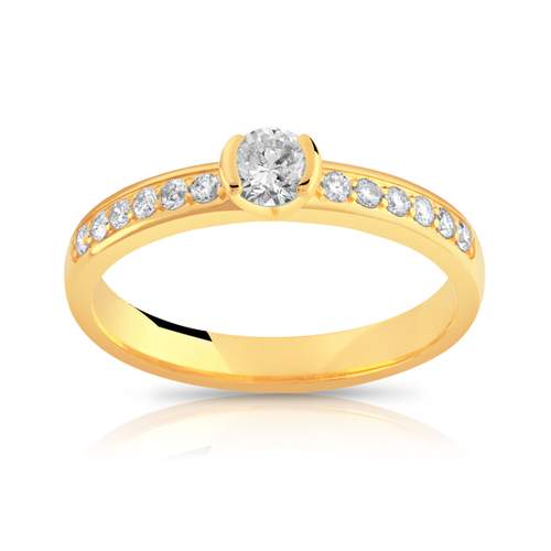 Bague solitaire or 750 jaune diamant 40/100e de carat