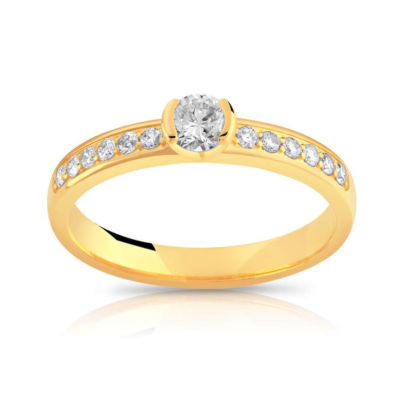 Bague solitaire or 750 jaune diamant 40/100e de carat - vue 1