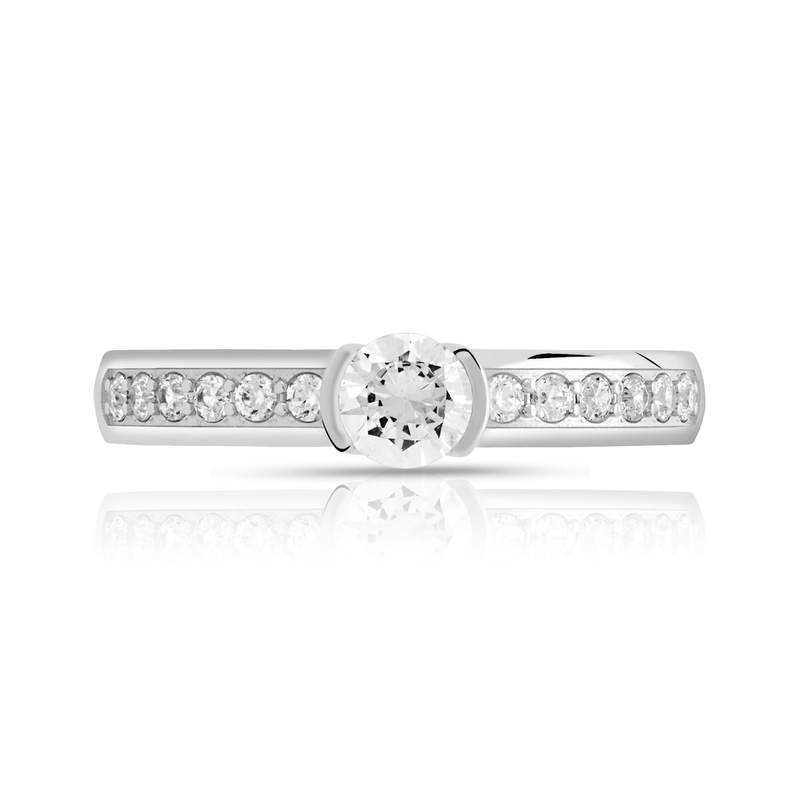 Bague solitaire or 750 blanc diamant 50/100e de carat - vue 3