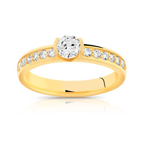 Bague solitaire or 750 jaune diamant 50/100e de carat