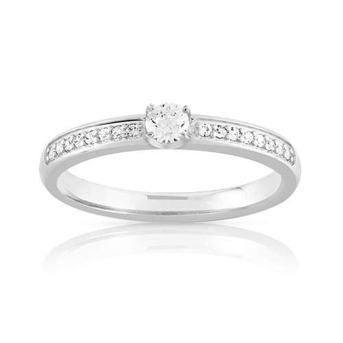 Bague solitaire or 750 blanc diamant 20/100e de carat