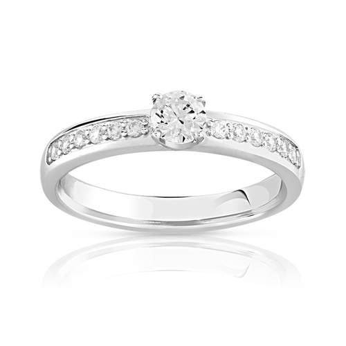 Solitaire ring in 750 white gold with diamonds