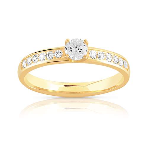 Bague solitaire or 750 jaune diamant 50/100e de carat
