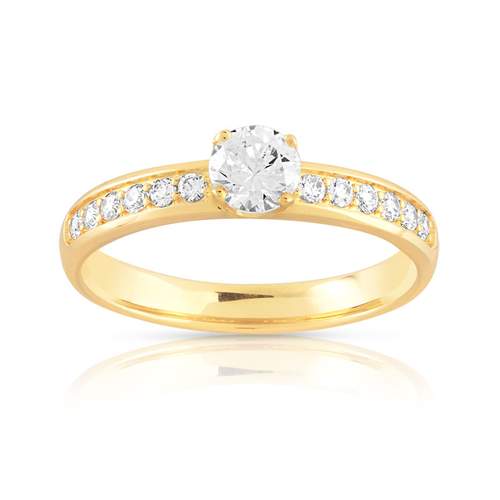 Bague solitaire or 750 jaune diamant 60/100e de carat