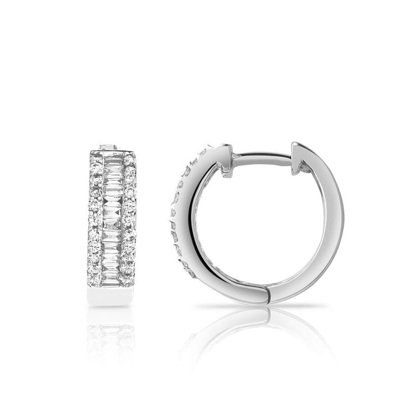 Créoles or 750 blanc demi-tour diamants 15 mm - vue 1