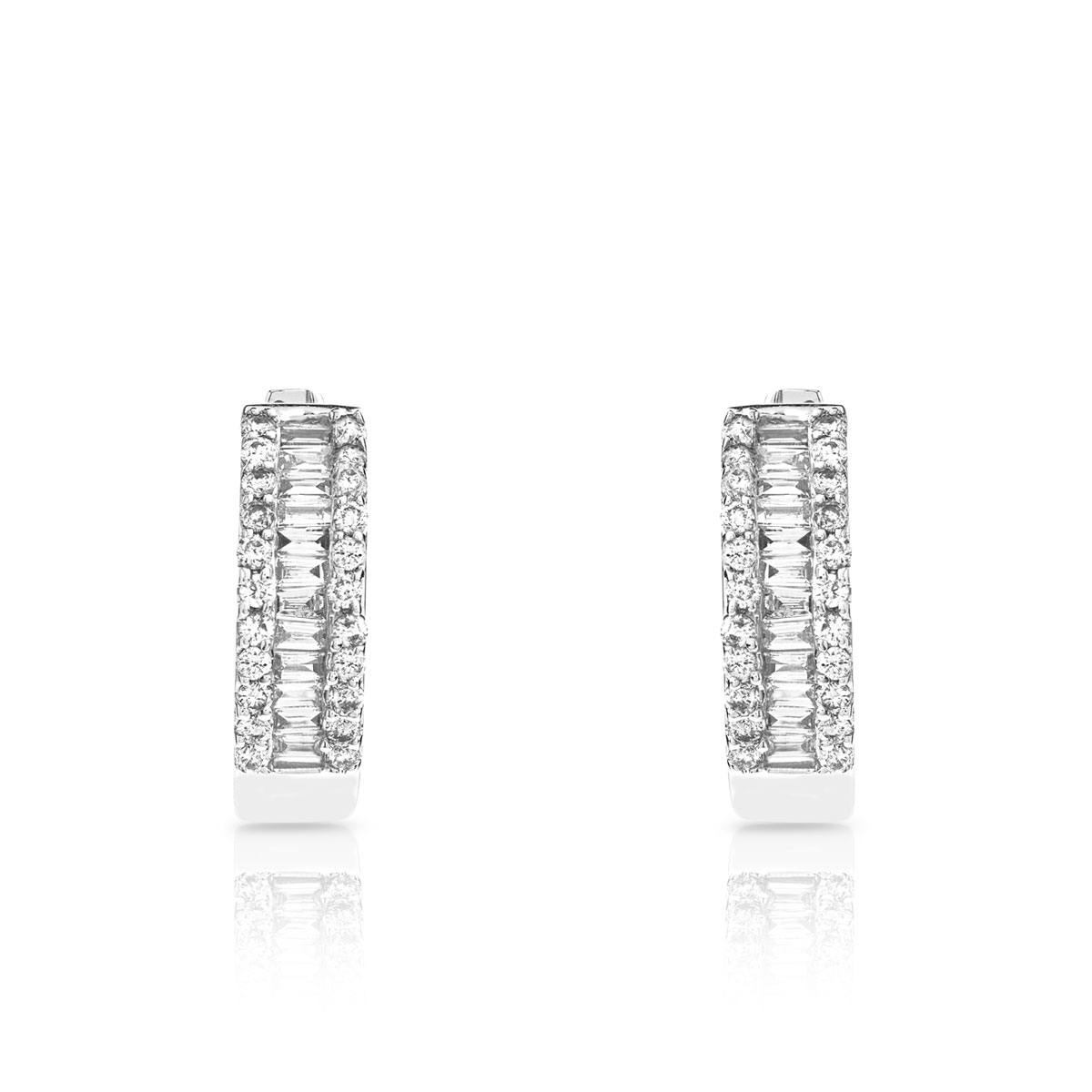 Créoles or 750 blanc demi-tour diamants 15 mm - vue D1