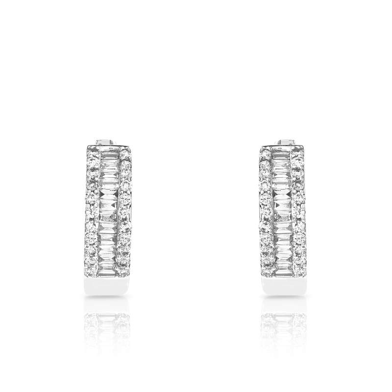 Créoles or 750 blanc demi-tour diamants 15 mm - vue D1