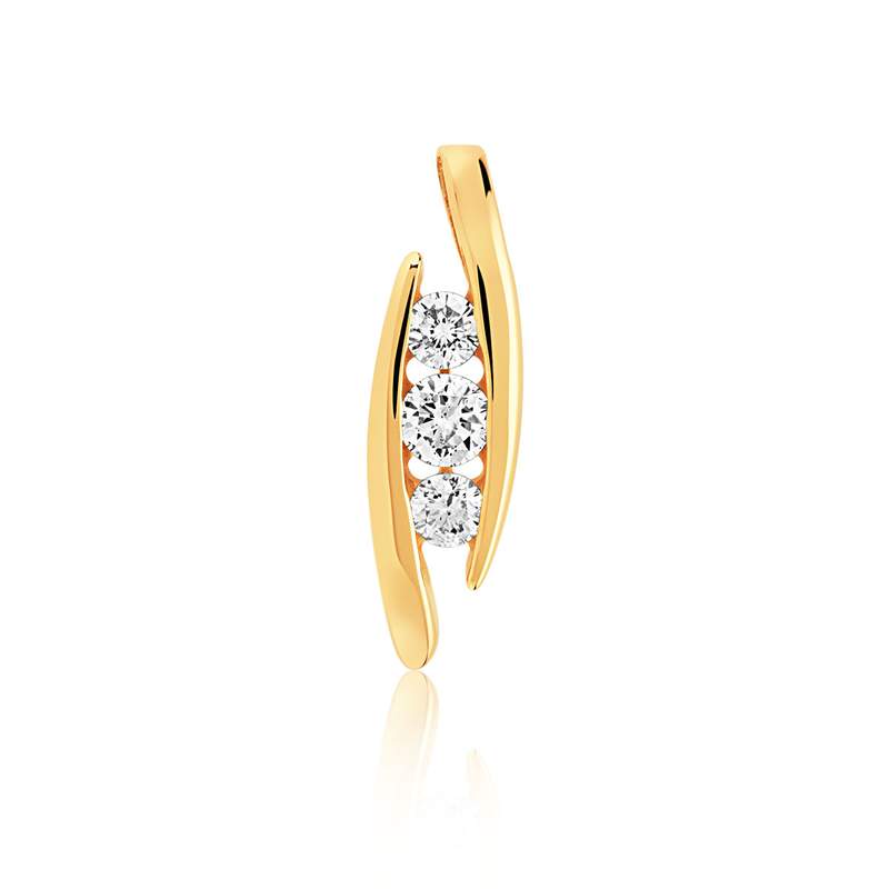 Pendentif or 750 jaune trilogie diamants - vue 1