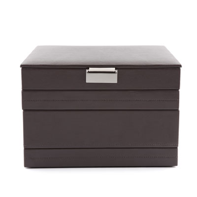 Coffret à bijoux cuir imitation marron - vue V1