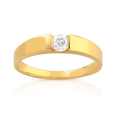 Bague solitaire or 750 jaune diamant 20/100e de carat - vue 1
