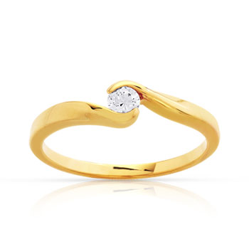Bague solitaire or 750 jaune diamant 15/100e de carat
