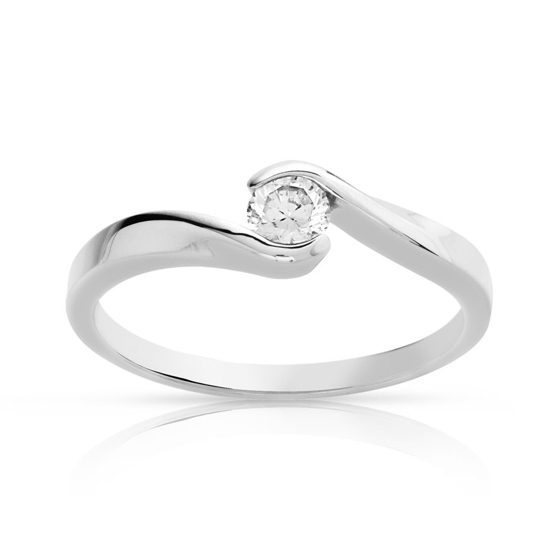 Bague solitaire or 750 blanc diamant 20/100e de carat