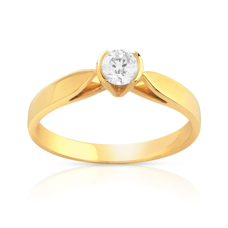 Bague solitaire or 750 jaune diamant 25/100e de carat
