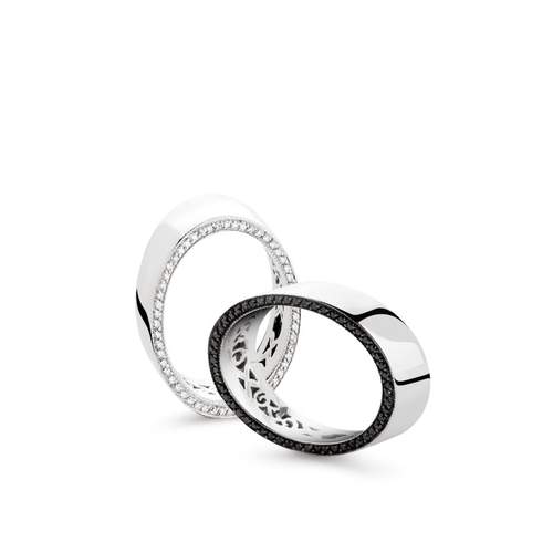 Bague or 750 blanc diamants noirs traités et diamants blancs