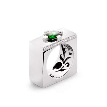 Bague or 750 blanc Tsavorite et diamant