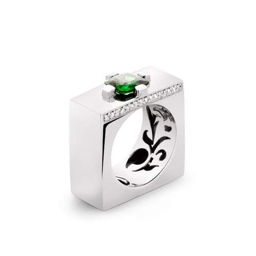 Bague or 750 blanc Tsavorite et diamant