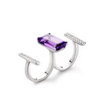 Bague or 750 blanc Améthyste et diamant - vue 1