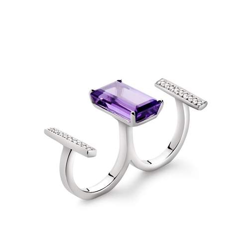 Bague or 750 blanc Améthyste et diamant