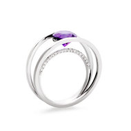 Bague or 750 blanc améthyste et diamant