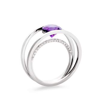 Bague or 750 blanc améthyste et diamant