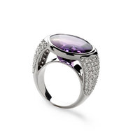 Bague or 750 blanc améthyste et diamant
