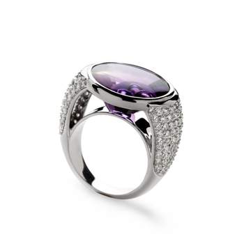 Bague or 750 blanc améthyste et diamant