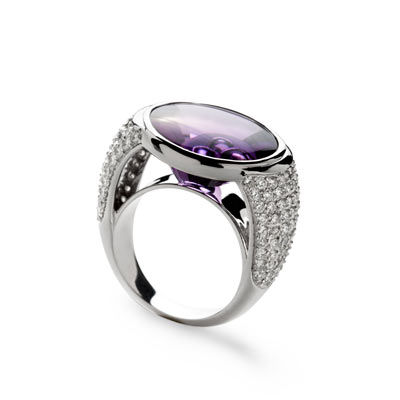 Bague or 750 blanc améthyste et diamant - vue 1