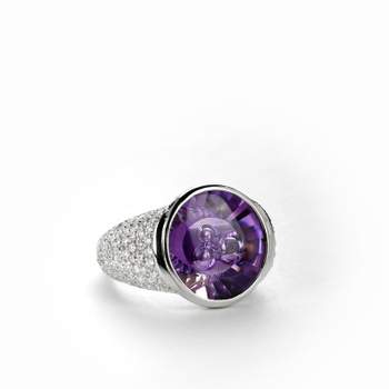 Bague or 750 blanc améthyste et diamant