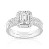 Bague et Alliance demi-tour or 750 blanc diamant