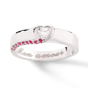 "Mon Amour" Ring in 14K White Gold with Diamonds and Rubies