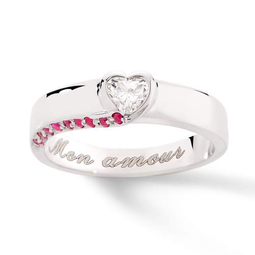 Bague Mon Amour or 750 blanc diamant et rubis