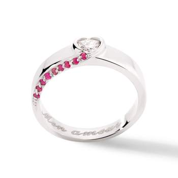 "Mon Amour" Ring in 14K White Gold with Diamonds and Rubies