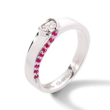 "Mon Amour" Ring in 14K White Gold with Diamonds and Rubies