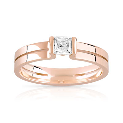 Bague or 750 rose diamant - vue V1