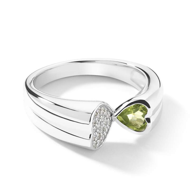 Bague or blanc 750 peridot diamants - vue 1