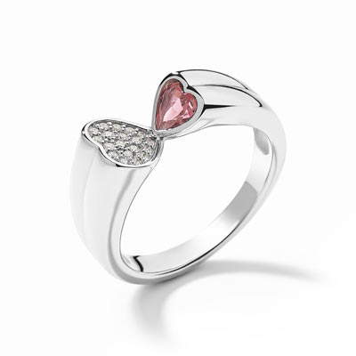Bague or blanc 750 tourmaline rose diamants - vue 1