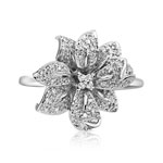 Bague or 750 blanc fleur diamants - vue 3