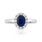 Bague or 750 blanc saphir ovale et diamants - vue 3