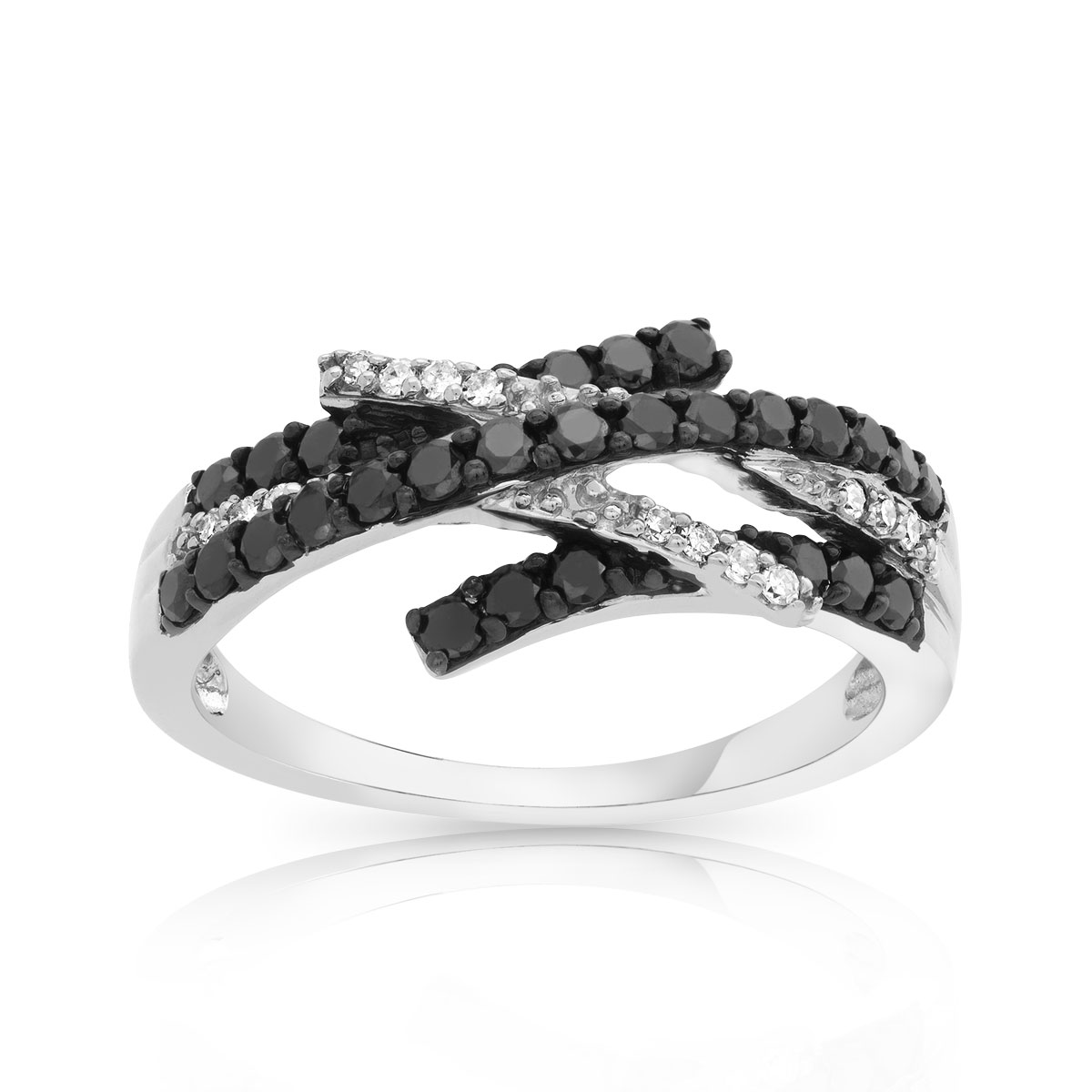 Bague or 750 blanc diamant noir et diamant blanc - Femme ...