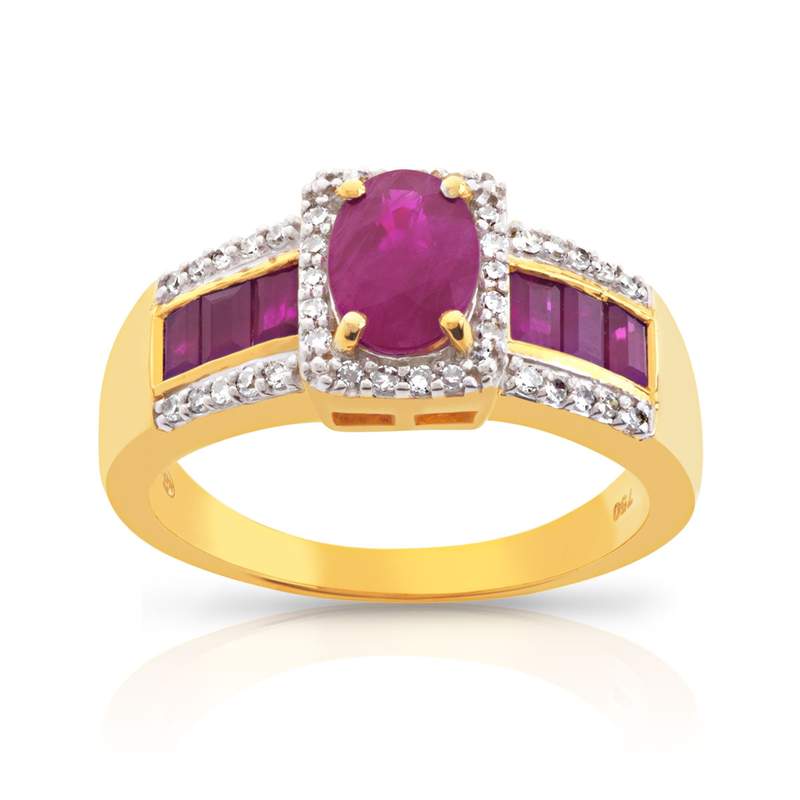 Bague or 750 2 tons rectangulaire rubis et diamants - vue 1