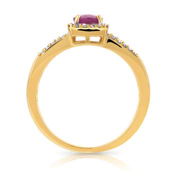 Rectangular ruby and diamond ring in 750 2-tone gold