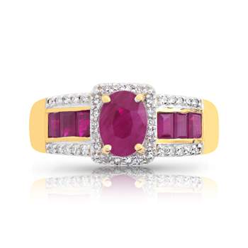 Rectangular ruby and diamond ring in 750 2-tone gold