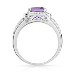Bague or 750 blanc carrée améthystes et diamants - vue 2