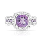 Bague or 750 blanc carrée améthystes et diamants - vue 3