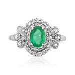 Bague or 750 blanc émeraudes ovale et diamants - vue 3