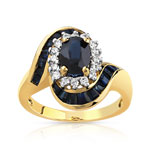 Bague or 750 jaune saphirs et saphir central entouré de diamants - vue 1