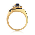Bague or 750 jaune saphirs et saphir central entouré de diamants - vue 2