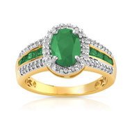 Bague or 750 2 tons émeraude et diamant