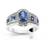 Bague or 750 blanc ovale saphirs et diamants - vue 1