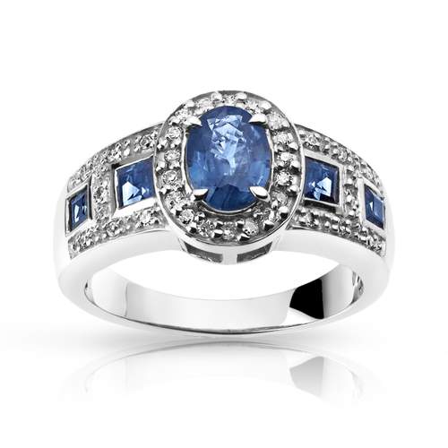 Bague or 750 blanc ovale saphirs et diamants